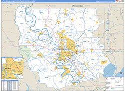 Baton Rouge Metro Area Wall Map Basic Style 2026